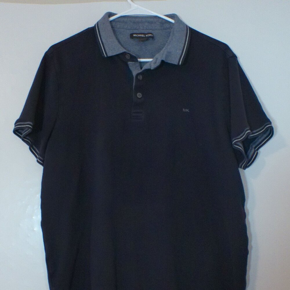 Michael Kors Short Sleeve Polo Shirt – Men’s Large – Navy Blue with Light Blue